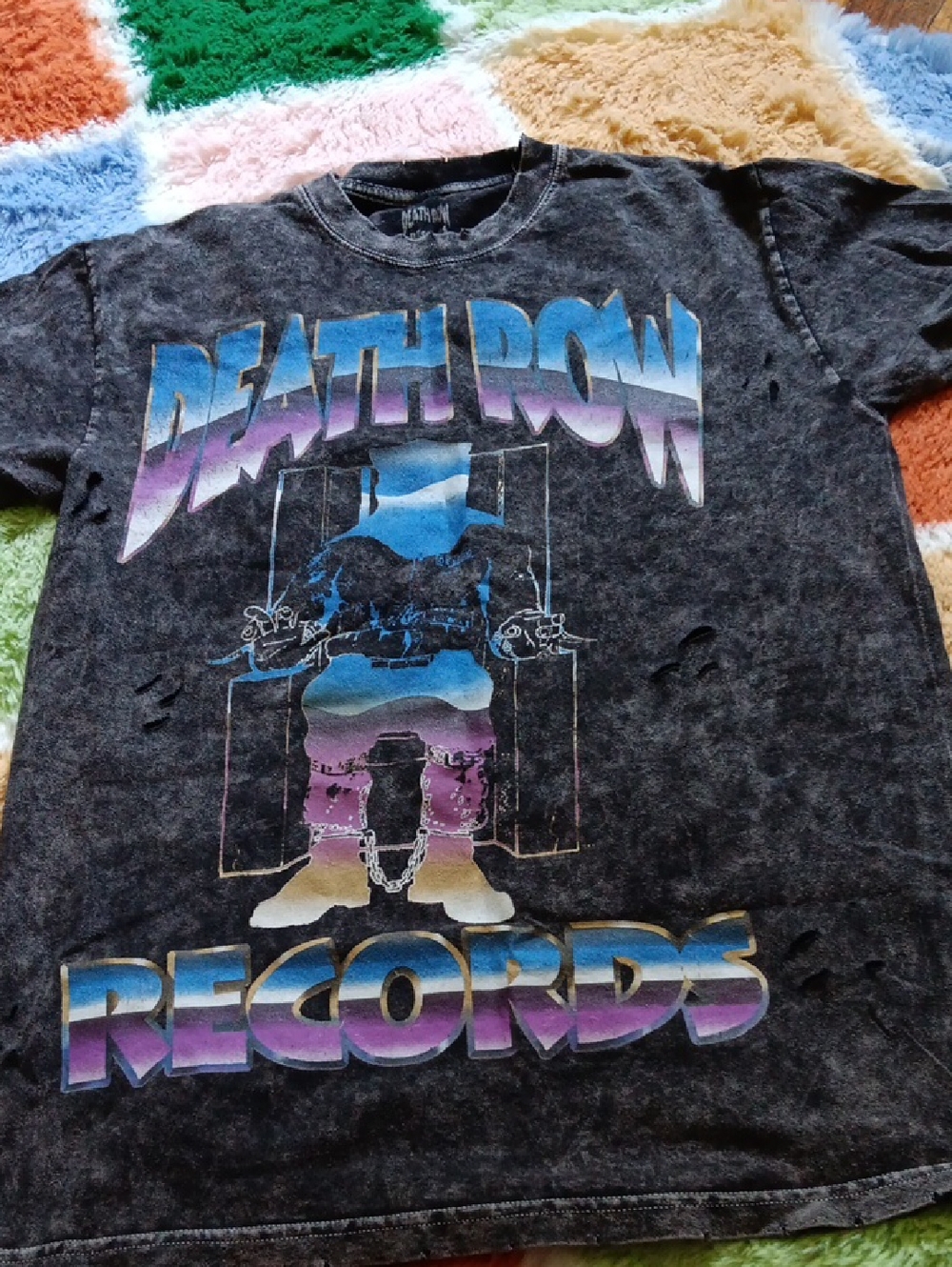 Death Row Records Disyressed Logo Tee in Black with Blue-Purple Gradient